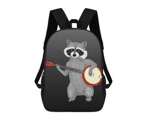 sinyumoney Kids School Backpack 3D Printed Cute Travel Bags Racoon Playing The Banjo Children Outdoor Casual Daypack Backpacks for Girls Women 17inch