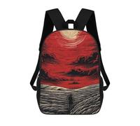 sinyumoney Kids School Backpack 3D Printed Cute Travel Bags Red Sky, Lonely Figure, Field Children Outdoor Casual Daypack Backpacks for Girls Women 17inch