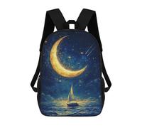 sinyumoney Kids School Backpack 3D Printed Cute Travel Bags Sailboat Under Crescent Moon Children Outdoor Casual Daypack Backpacks for Girls Women 17inch