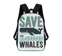 sinyumoney Kids School Backpack 3D Printed Cute Travel Bags Save The Whales - Anti Whaling Children Outdoor Casual Daypack Backpacks for Girls Women 17inch