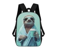 sinyumoney Kids School Backpack 3D Printed Cute Travel Bags Sloth in A Robe with Coffee Children Outdoor Casual Daypack Backpacks for Girls Women 17inch