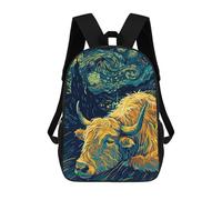 sinyumoney Kids School Backpack 3D Printed Cute Travel Bags Starry Night Highland Cow Children Outdoor Casual Daypack Backpacks for Girls Women 17inch