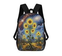 sinyumoney Kids School Backpack 3D Printed Cute Travel Bags Sunflower Field Under Starry Night Sky Children Outdoor Casual Daypack Backpacks for Girls Women 17inch