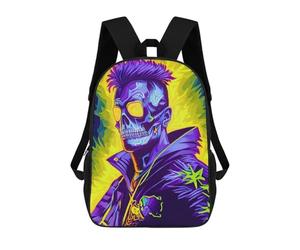 sinyumoney Kids School Backpack 3D Printed Cute Travel Bags Vibrant Neon Skull Artwork Children Outdoor Casual Daypack Backpacks for Girls Women 17inch