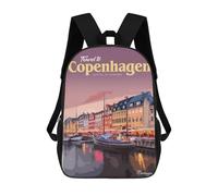 sinyumoney Kids School Backpack 3D Printed Cute Travel Bags Visit Copenhagen Children Outdoor Casual Daypack Backpacks for Girls Women 17inch
