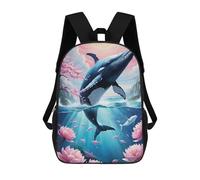 sinyumoney Kids School Backpack 3D Printed Cute Travel Bags Whale Breaching Floral Seascape Children Outdoor Casual Daypack Backpacks for Girls Women 17inch