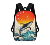 sinyumoney Kids School Backpack 3D Printed Cute Travel Bags Whale Ocean Waves Sunset Children Outdoor Casual Daypack Backpacks for Girls Women 17inch