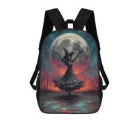 sinyumoney Kids School Backpack 3D Printed Cute Travel Bags Witch Skeleton Dancing Under Full Moon Children Outdoor Casual Daypack Backpacks for Girls Women 17inch