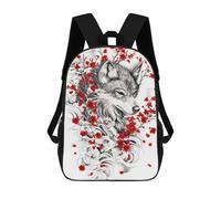 sinyumoney Kids School Backpack 3D Printed Cute Travel Bags Wolf with Cherry Blossoms Children Outdoor Casual Daypack Backpacks for Girls Women 17inch