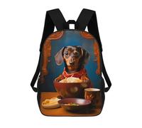 sinyumoney Kids School Backpack 3D Printed Dachshund Eating Noodles 17 Inch Backpack Rucksack Sports Backpacks for Boys And Girls Fashion Knapsack
