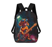 sinyumoney Kids School Backpack 3D Printed Dachshund Playing Guitar Art Print Backpack Rucksack Sports Backpacks for Boys And Girls Fashion Knapsack 17inch