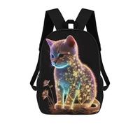 sinyumoney Kids School Backpack 3D Printed Dark Glowing Flower Cat Backpack Rucksack Sports Backpacks For Boys And Girls Fashion Knapsack 17inch