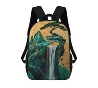 sinyumoney Kids School Backpack 3D Printed Emerald Golden Waterfall Bonsai Japanese Backpack Rucksack Sports Backpacks for Boys And Girls Fashion Knapsack 17inch