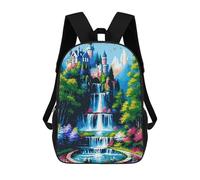 sinyumoney Kids School Backpack 3D Printed Fantasy Castle Waterfall Landscape Painting Backpack Rucksack Sports Backpacks For Boys And Girls Fashion Knapsack 17inch