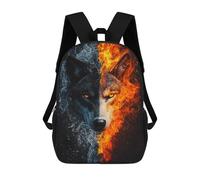 sinyumoney Kids School Backpack 3D Printed Fire And Water Wolf Backpack Rucksack Sports Backpacks for Boys And Girls Fashion Knapsack 17inch