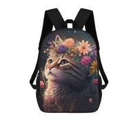 sinyumoney Kids School Backpack 3D Printed Floral Fantasy Cat Art Backpack Rucksack Sports Backpacks For Boys And Girls Fashion Knapsack 17inch