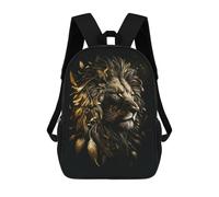 sinyumoney Kids School Backpack 3D Printed Floral Lion Gold Black 17 Inch Backpack Rucksack Sports Backpacks for Boys And Girls Fashion Knapsack