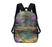 sinyumoney Kids School Backpack 3D Printed Floral Pond in A Misty Forest Backpack Rucksack Sports Backpacks For Boys And Girls Fashion Knapsack 17inch