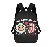 sinyumoney Kids School Backpack 3D Printed Funny Couples, You Complete Me - Cute Bacon & Egg 17 Inch Backpack Rucksack Sports Backpacks for Boys And Girls Fashion Knapsack