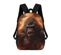 sinyumoney Kids School Backpack 3D Printed Furious Gorilla Fire Flame Backpack Rucksack Sports Backpacks for Boys And Girls Fashion Knapsack 17inch