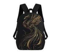 sinyumoney Kids School Backpack 3D Printed Golden Phoenix Silhouette Backpack Rucksack Sports Backpacks for Boys And Girls Fashion Knapsack 17inch