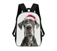 sinyumoney Kids School Backpack 3D Printed Great Dane with Santa Hat Backpack Rucksack Sports Backpacks For Boys And Girls Fashion Knapsack 17inch