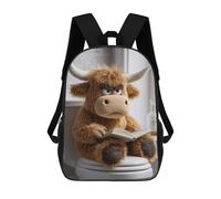 sinyumoney Kids School Backpack 3D Printed Grumpy Highland Cow Reading on Toilet 17 Inch Backpack Rucksack Sports Backpacks for Boys And Girls Fashion Knapsack