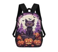 sinyumoney Kids School Backpack 3D Printed Halloween Black Cat with Pumpkins-2 17 Inch Backpack Rucksack Sports Backpacks for Boys And Girls Fashion Knapsack