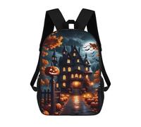 sinyumoney Kids School Backpack 3D Printed Halloween Haunted House Decor 17 Inch Backpack Rucksack Sports Backpacks for Boys And Girls Fashion Knapsack