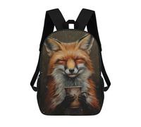 sinyumoney Kids School Backpack 3D Printed Happy Fox Drinking Tea Backpack Rucksack Sports Backpacks for Boys And Girls Fashion Knapsack 17inch