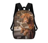 sinyumoney Kids School Backpack 3D Printed Highland Cow on The Toilet Backpack Rucksack Sports Backpacks For Boys And Girls Fashion Knapsack 17inch