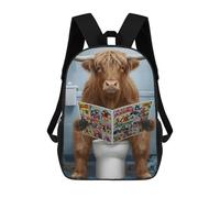 sinyumoney Kids School Backpack 3D Printed Highland Cow Reading Comics on Toilet Backpack Rucksack Sports Backpacks For Boys And Girls Fashion Knapsack 17inch