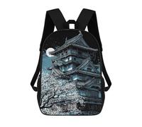 sinyumoney Kids School Backpack 3D Printed Japanese Castle Under Moonlight with Cherry Blossoms Backpack Rucksack Sports Backpacks For Boys And Girls Fashion Knapsack 17inch