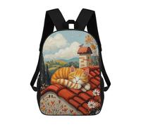 sinyumoney Kids School Backpack 3D Printed Lazy Rooftop Cat - Naïf Cozy Countryside Art Backpack Rucksack Sports Backpacks For Boys And Girls Fashion Knapsack 17inch