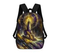 sinyumoney Kids School Backpack 3D Printed Lighthouse in Golden Light Backpack Rucksack Sports Backpacks For Boys And Girls Fashion Knapsack 17inch