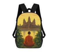 sinyumoney Kids School Backpack 3D Printed Monk Meditating at Angkor Wat Temple Backpack Rucksack Sports Backpacks for Boys And Girls Fashion Knapsack 17inch