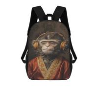 sinyumoney Kids School Backpack 3D Printed Monkey with Headphones Fashionable 17 Inch Backpack Rucksack Sports Backpacks for Boys And Girls Fashion Knapsack