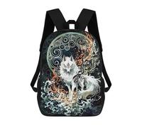 sinyumoney Kids School Backpack 3D Printed Mystical Art Foxwith Ornate Background 17 Inch Backpack Rucksack Sports Backpacks for Boys And Girls Fashion Knapsack