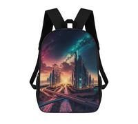 sinyumoney Kids School Backpack 3D Printed Neon Cityscape Future Metropolis -1 Backpack Rucksack Sports Backpacks For Boys And Girls Fashion Knapsack 17inch