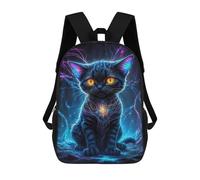 sinyumoney Kids School Backpack 3D Printed Neon Galaxy Kitten 17 Inch Backpack Rucksack Sports Backpacks for Boys And Girls Fashion Knapsack