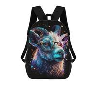sinyumoney Kids School Backpack 3D Printed Neon Goat with Glasses 17 Inch Backpack Rucksack Sports Backpacks for Boys And Girls Fashion Knapsack