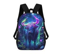 sinyumoney Kids School Backpack 3D Printed Neon Highland Cow in Forest Backpack Rucksack Sports Backpacks For Boys And Girls Fashion Knapsack 17inch