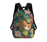 sinyumoney Kids School Backpack 3D Printed Orange Cat Swim in Lily Pond Backpack Rucksack Sports Backpacks For Boys And Girls Fashion Knapsack 17inch