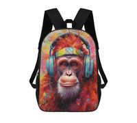 sinyumoney Kids School Backpack 3D Printed Orangutan with Headphones Backpack Rucksack Sports Backpacks For Boys And Girls Fashion Knapsack 17inch