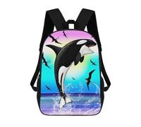 sinyumoney Kids School Backpack 3D Printed Orca Rainbow Surreal Art Backpack Rucksack Sports Backpacks For Boys And Girls Fashion Knapsack 17inch