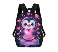 sinyumoney Kids School Backpack 3D Printed Penguin with Hearts Backpack Rucksack Sports Backpacks for Boys And Girls Fashion Knapsack 17inch