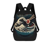 sinyumoney Kids School Backpack 3D Printed Ramen Bowl with Great Wave Backpack Rucksack Sports Backpacks For Boys And Girls Fashion Knapsack 17inch