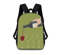 sinyumoney Kids School Backpack 3D Printed Red Wine Fill The Glass Backpack Rucksack Sports Backpacks For Boys And Girls Fashion Knapsack 17inch
