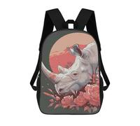 sinyumoney Kids School Backpack 3D Printed Rhinoceros And Roses Illustration 17 Inch Backpack Rucksack Sports Backpacks for Boys And Girls Fashion Knapsack