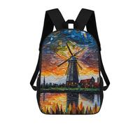 sinyumoney Kids School Backpack 3D Printed Riverside Windmill Backpack Rucksack Sports Backpacks for Boys And Girls Fashion Knapsack 17inch